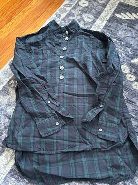 Woman’s Dark Green Tartan Embellished Button-Front Cotton Shirt